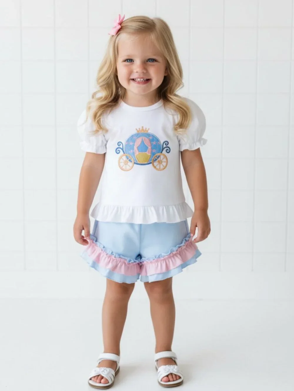 Girl's Blue & Pink Princess Carriage Short Set